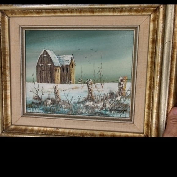 Vintage barnscape oil painting by Everett Woodson - Picture 4 of 9